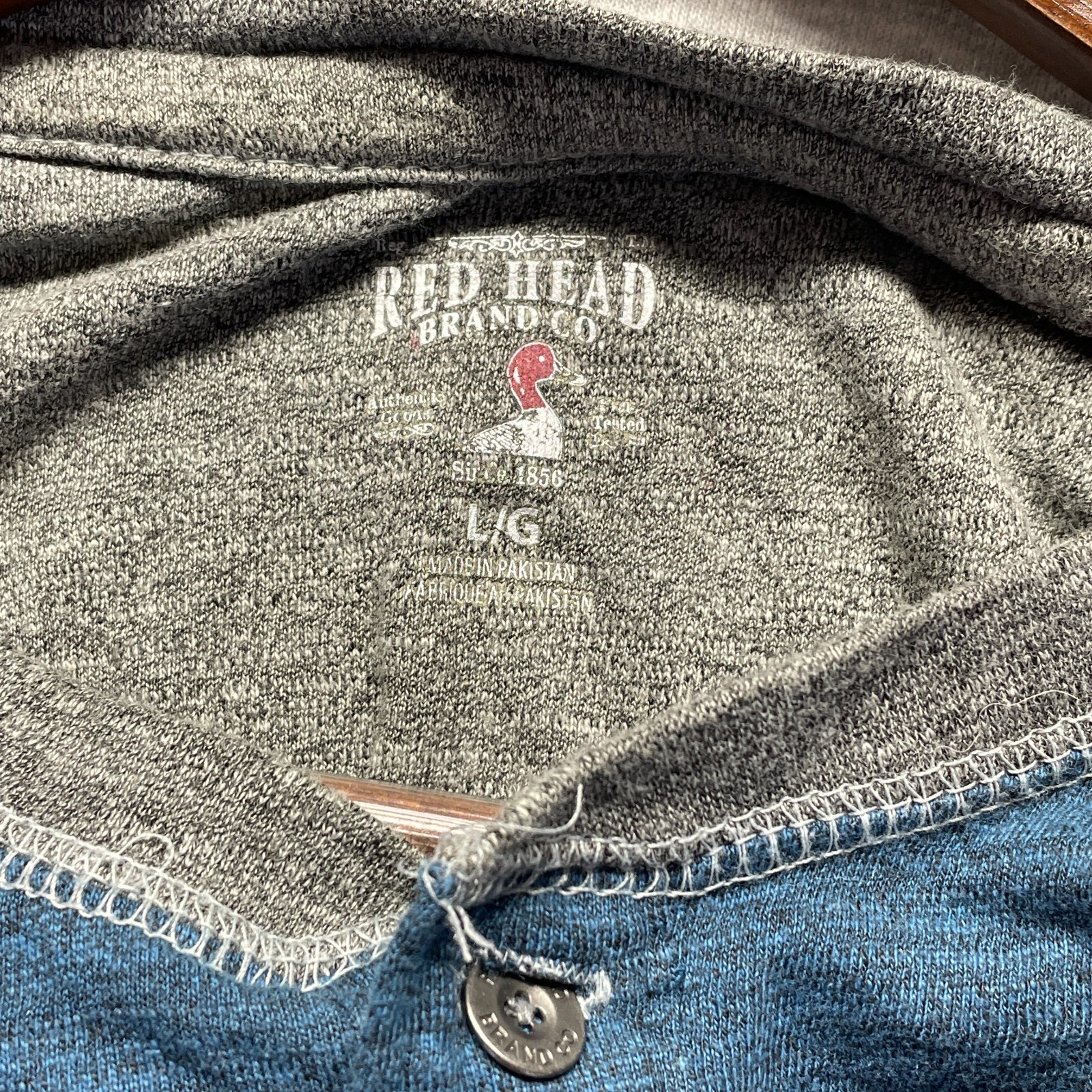 Red Head Brand Co. Shirt Mens Large Teal Gray Colorblock Long Sleeve Henley Neck