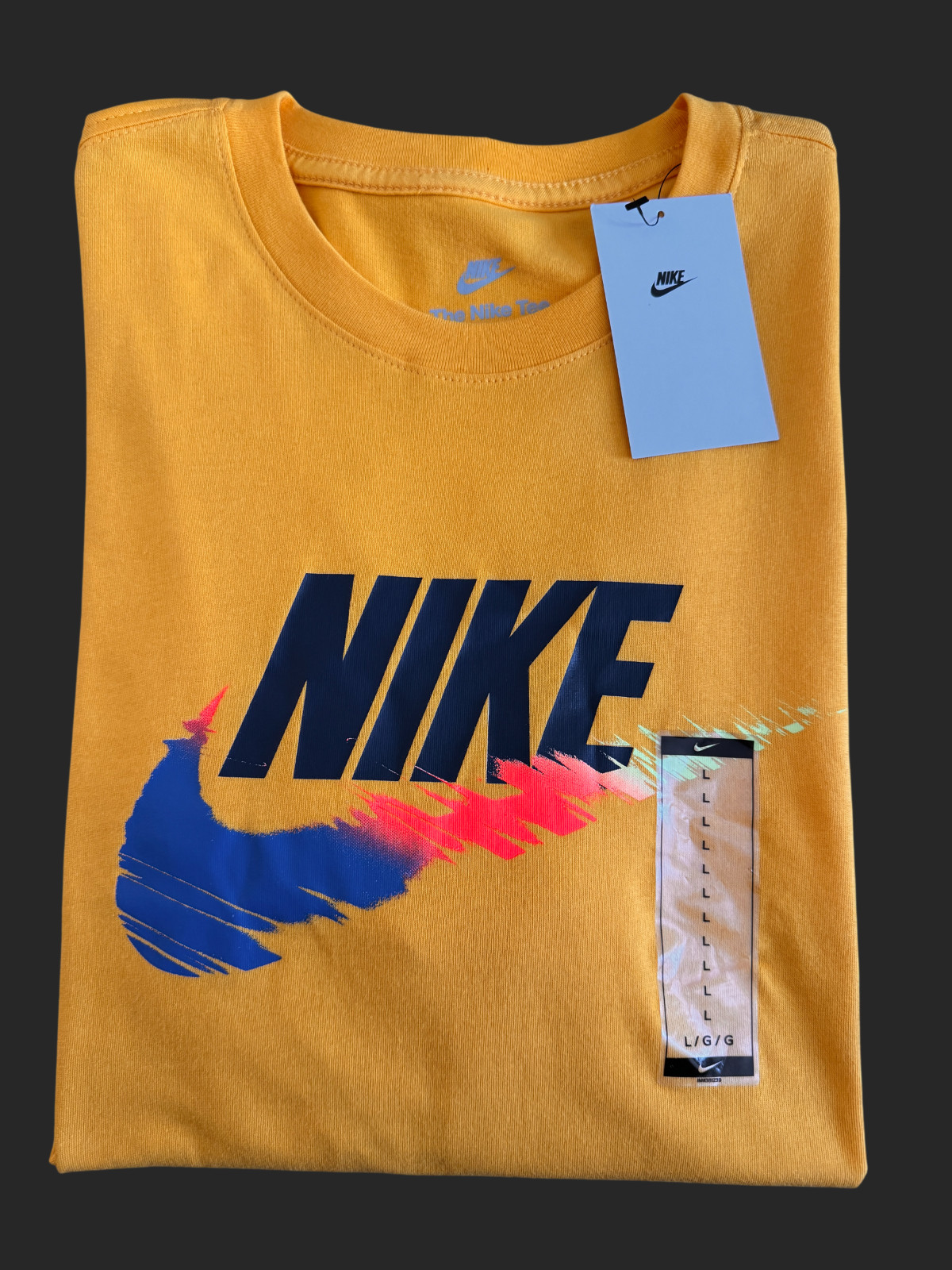 Nike Men Sportswear Graphic Sz Large T-Shirt Yellow Gold Multi Color Swoosh New