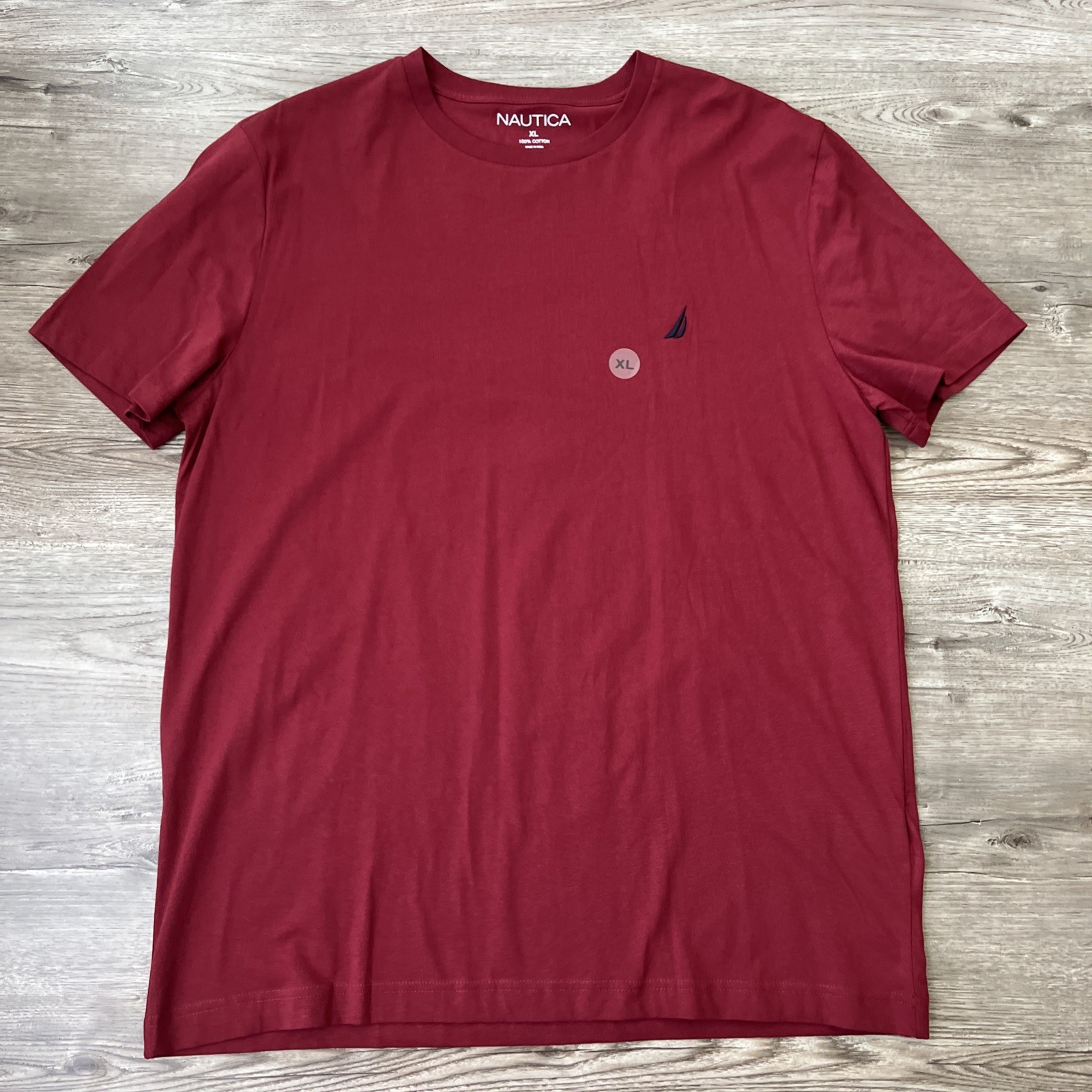 Nautica Crewneck Deck T-Shirt Mens XL Deep Crimson Red 100% Cotton NWT