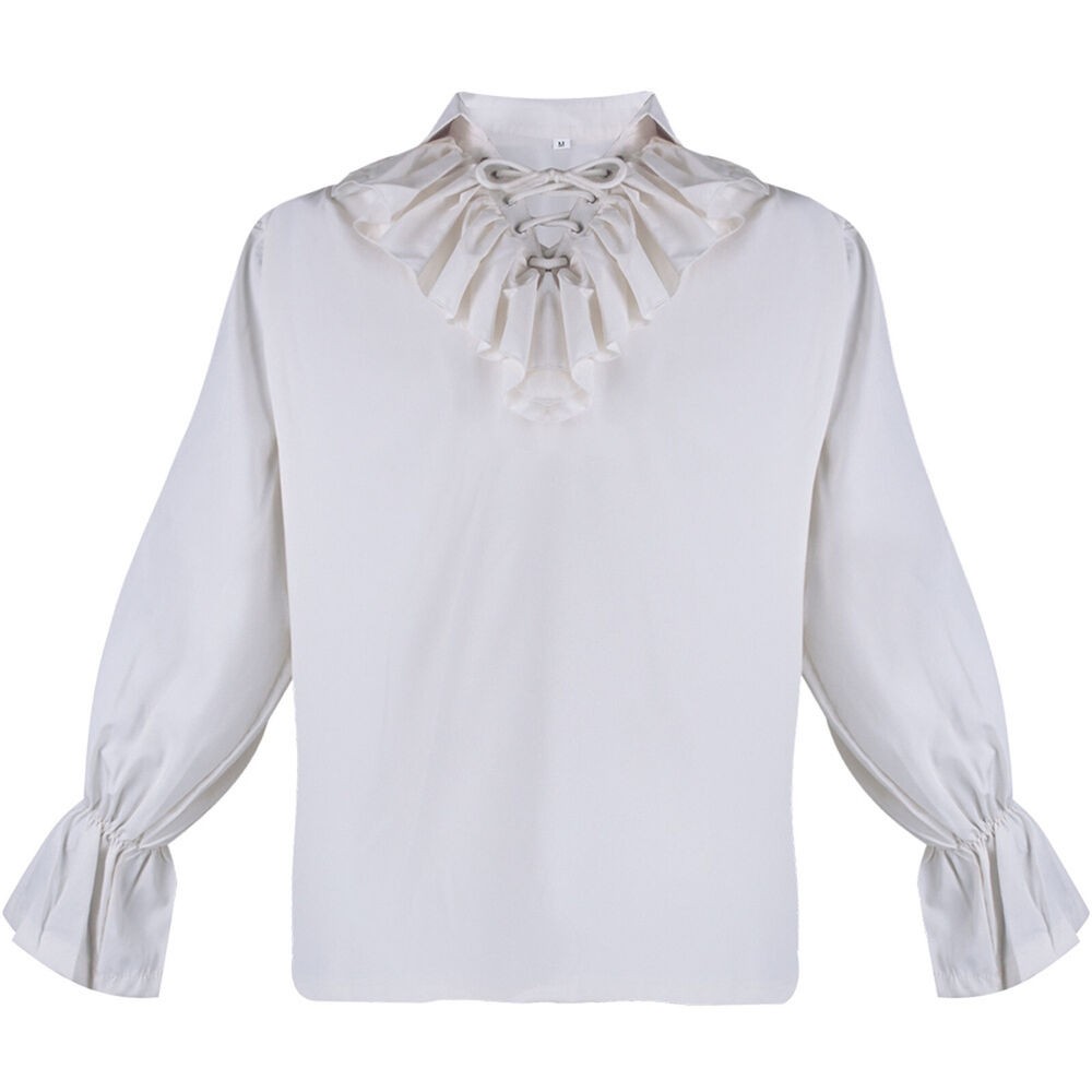 Medieval Lapel Pleated Puffy Sleeve Shirt Men Vintage Long Sleeve Cosplay Shirts