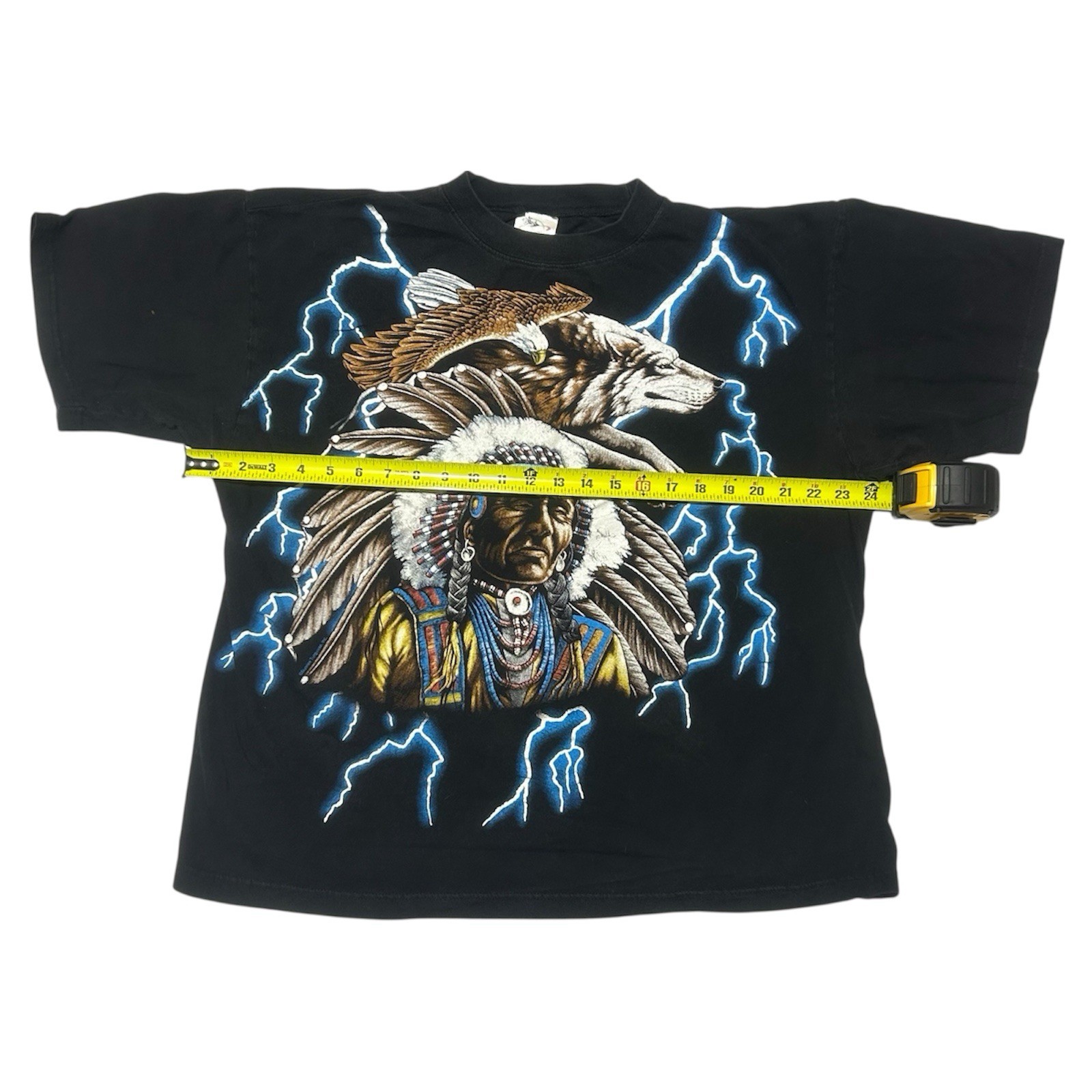 Vintage 80s Sunrise Turquoise Native American Indian Chief Lightning Tee XL