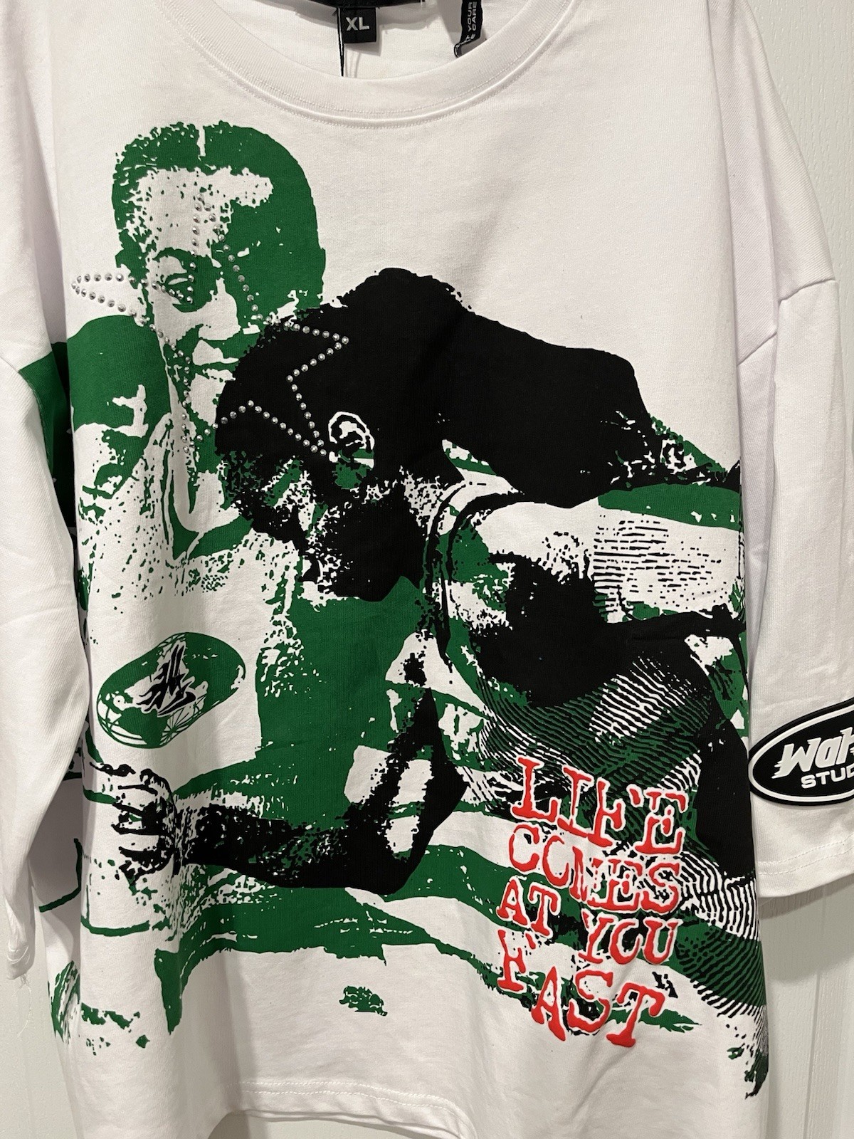 Watson Studios Graphic Tee Boxy Crop “Life Comes At You Fast” Size XL NWT