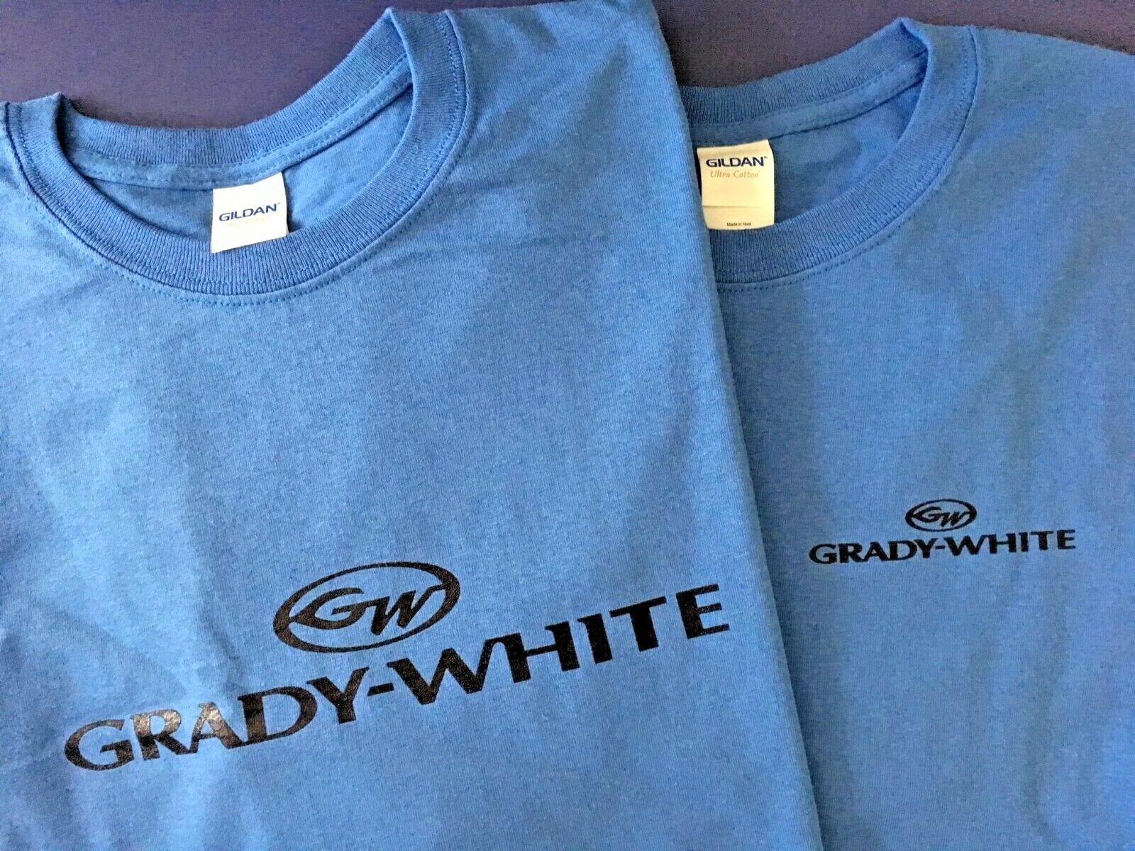 Two Iris Grady White Screen Printed Heavy 6oz. 100% pre-shrunk T-Shirts Boat