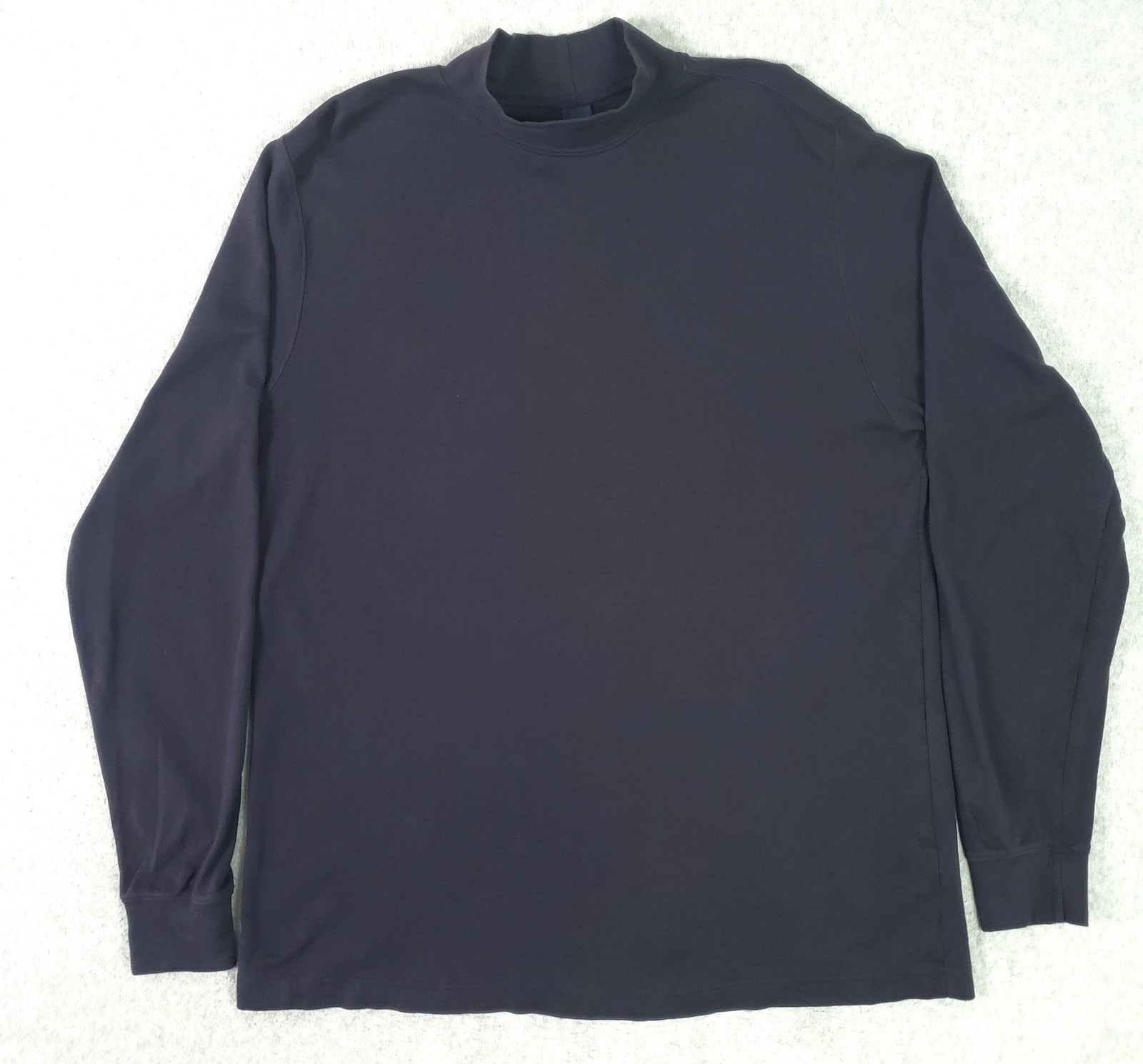 Lands’ End Shirt Mens Large Navy Blue Mock Neck Long Sleeve Cotton Basic T Shirt