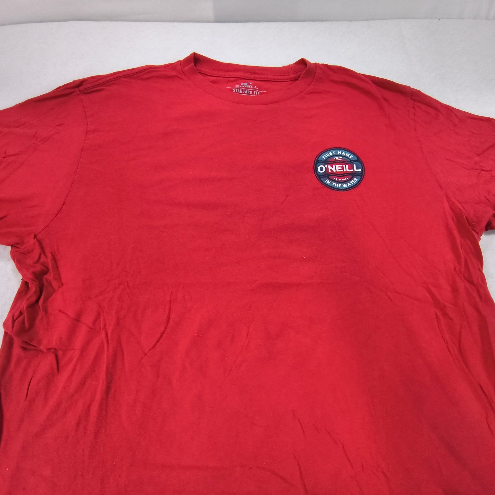 ONeill Casual Crew Neck Short Sleeve Striped T Shirt Mens Size XL Red Blue