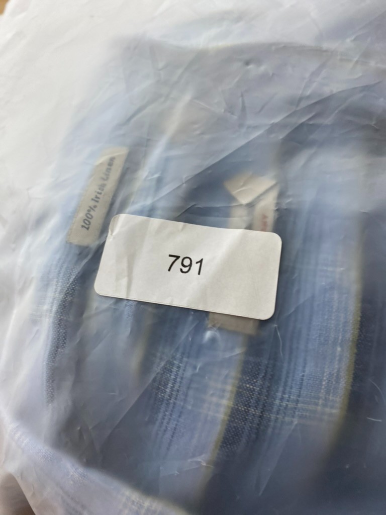 Indigo Palms 100% Irish Linen Shirt Men Sz XL Blue Plaid Short Sleeve Resort