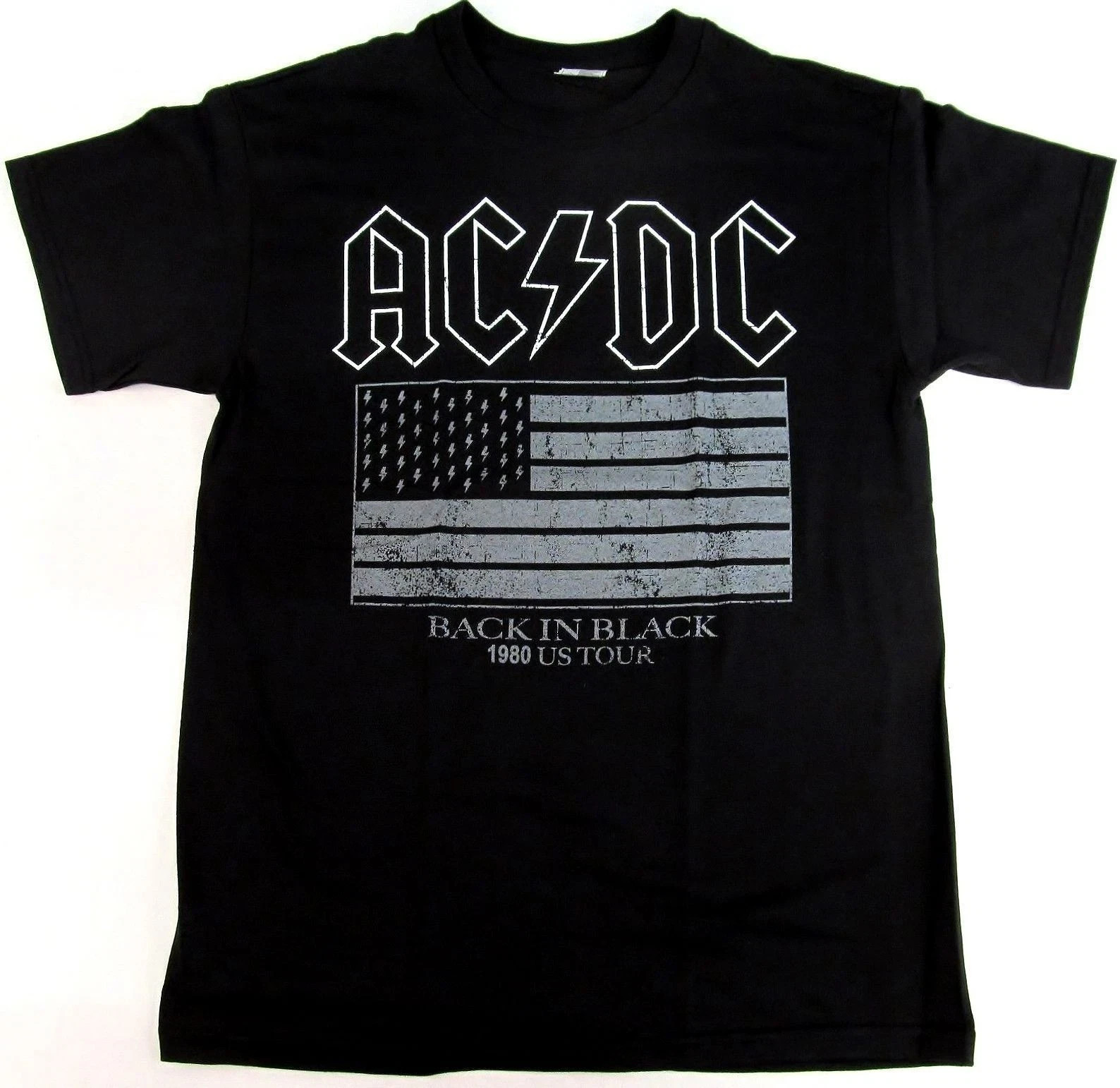 AC/DC Back In Black T-shirt ACDC Flag 1980 US Tour Tee Adult Men’s New