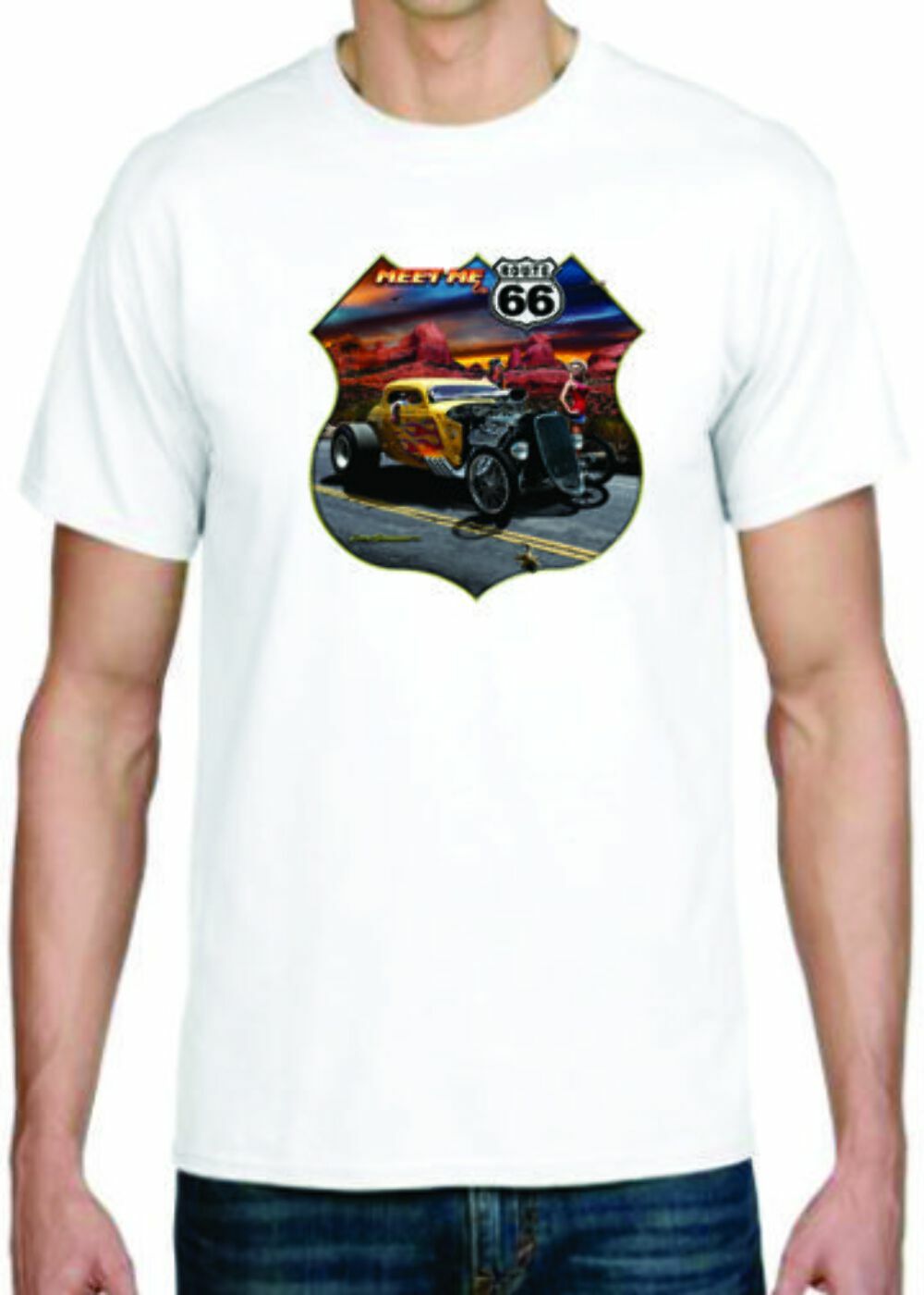 Adult DryBlend® T-Shirt – ( MEET ME ON ROUTE 66- HOT ROD / PIN-UPS / HOTTIES)