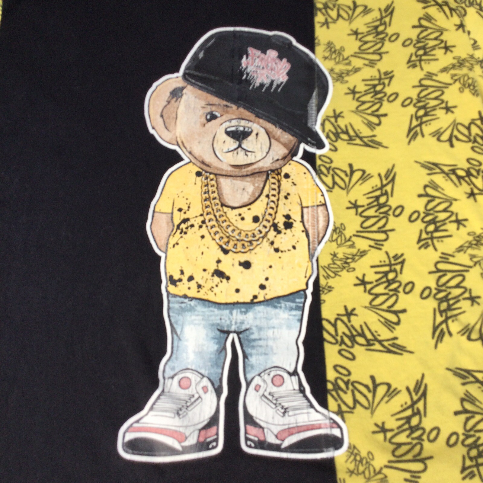 Bailey Apparel Hustle Fresh T Shirt Adult M Teddy Bear Short Sleeve Black Yellow