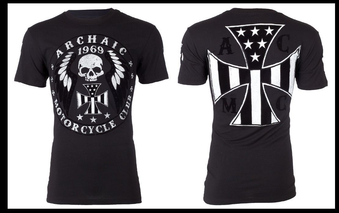 ARCHAIC by AFFLICTION Black MOTOR BILLY Short Sleeve Slim Fit T-shirt NWT