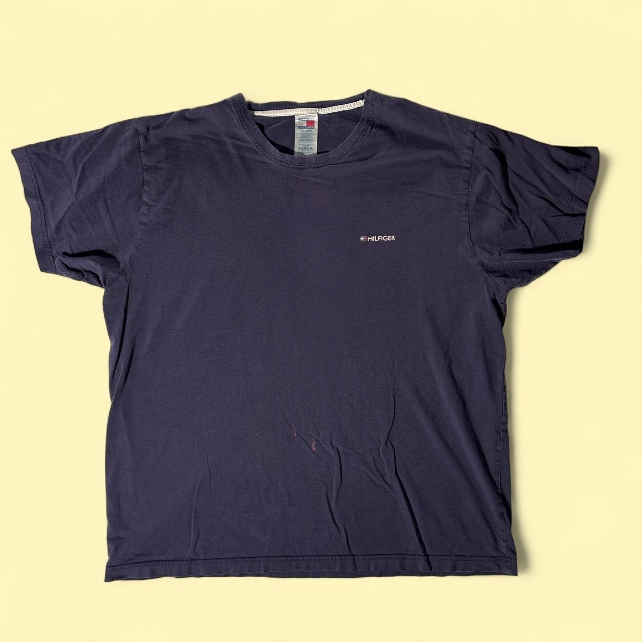 Vintage Tommy Hilfiger T-Shirt Mens XXL Navy Blue Fair Embroidered Logo Tee