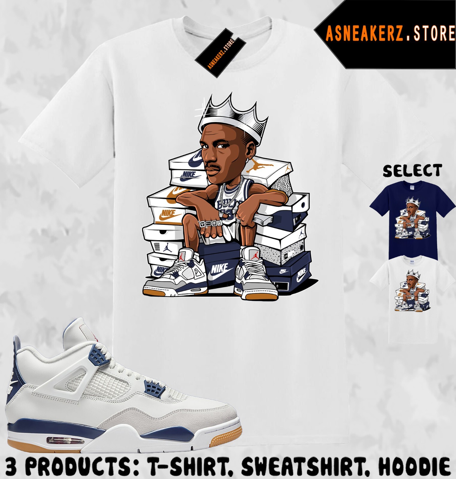 Tee Shirt Matching AJ 4 SB Navy To Match Sneaker MJ Sneakerhead King T-Shirt