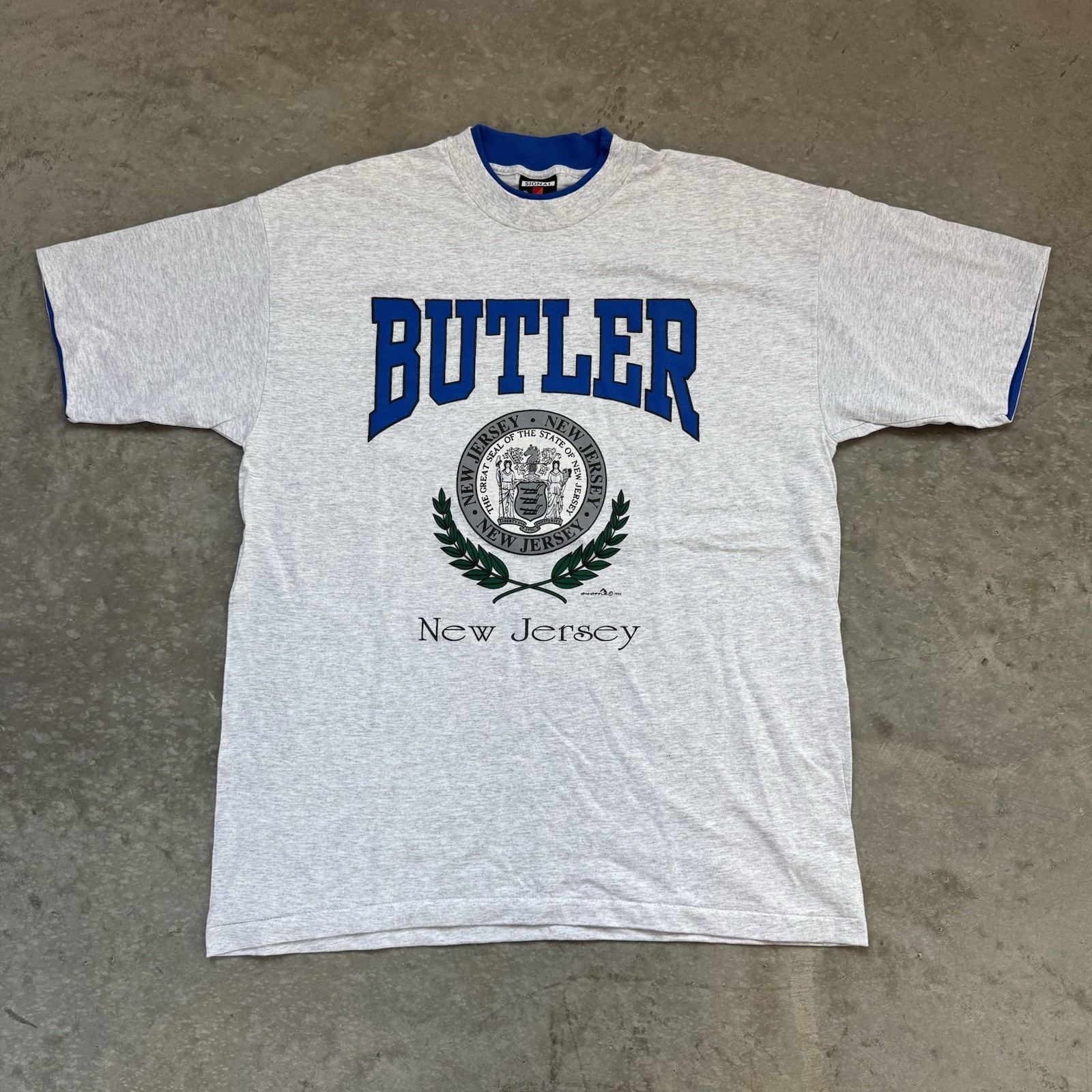 Vintage 90s Signal Sport Made In USA Butler New Jersey Crest Graphic T Shirt XL