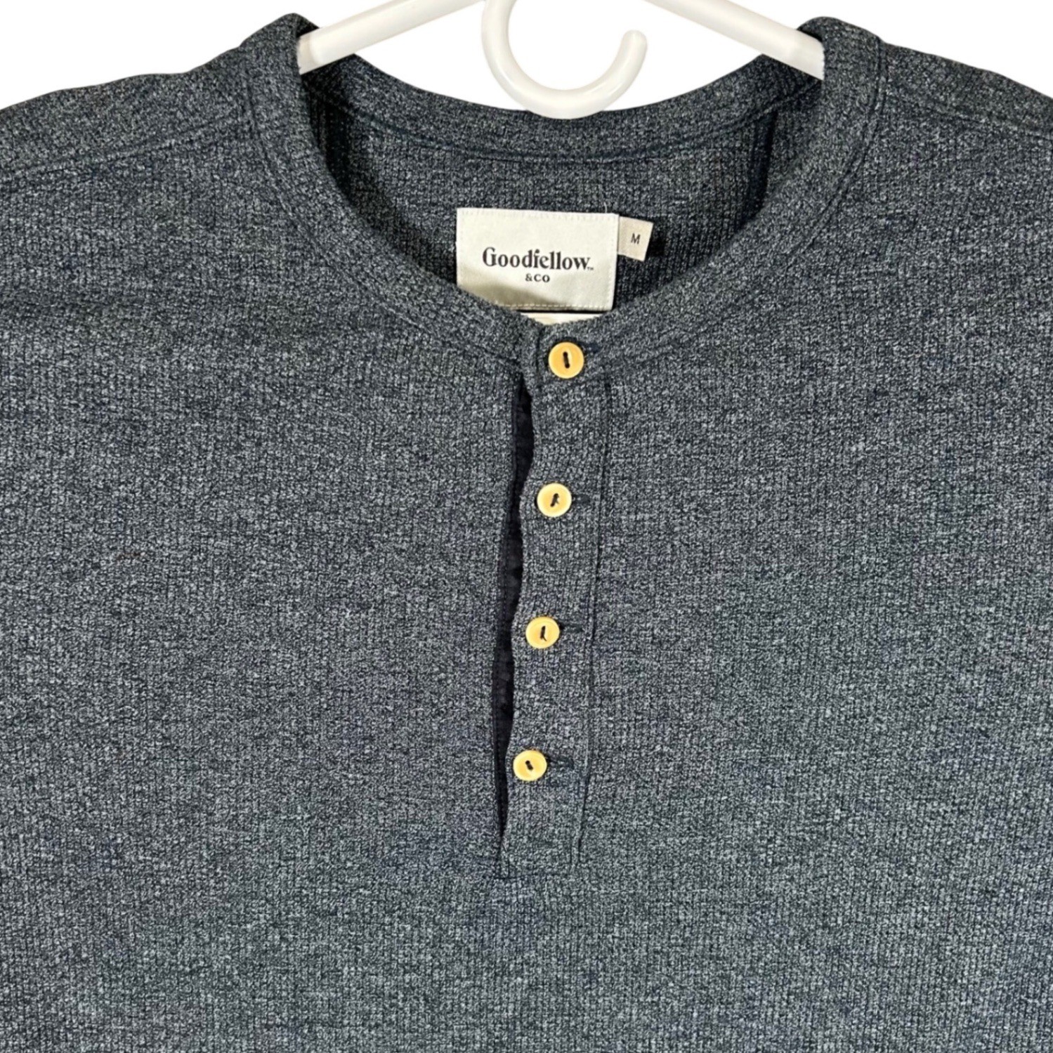 Goodfellow & Co Mens Dark Gray Waffle Knit Henley Long Sleeve Shirt Medium