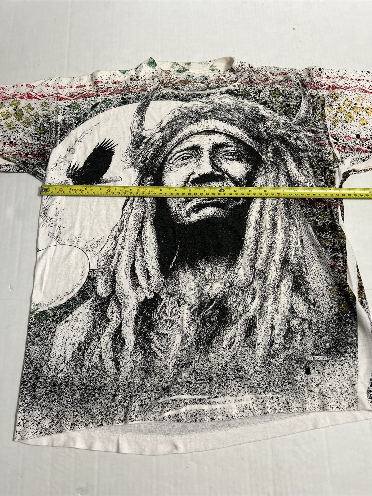 Single Stitch Native American Indian Chief 1991 All Over Print T Shirt 90s S/M