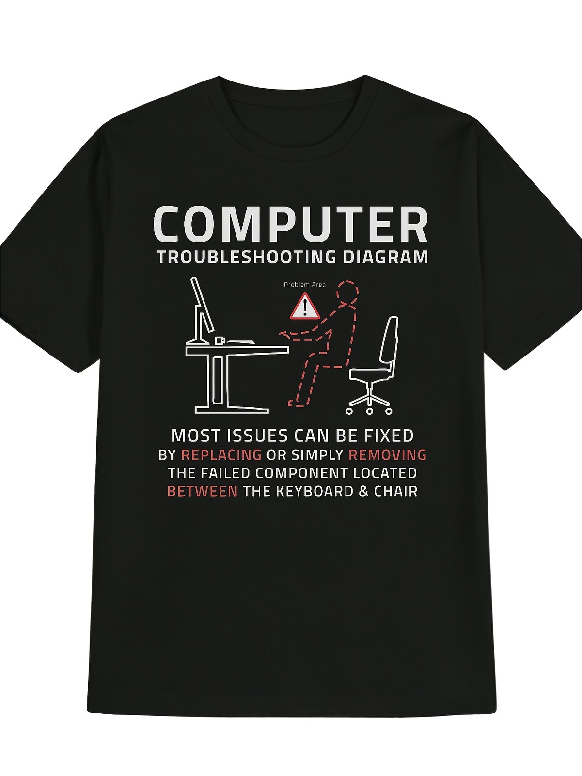 Funny Computer Troubleshooting Diagram IT Tech Support Humor T-Shirt