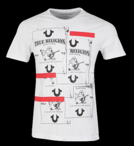 $69 TRUE RELIGION White BUDDHA TAPE Short Sleeve Designer Graphic T-shirt NWT