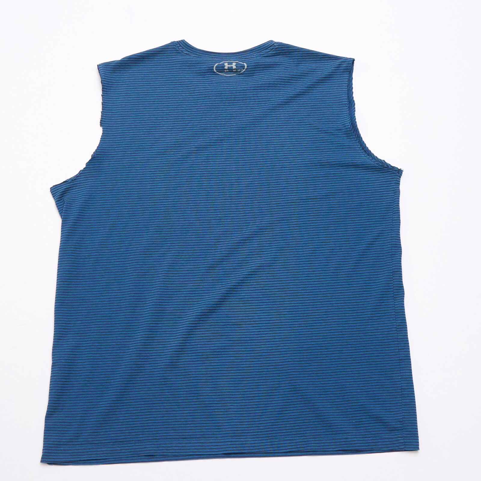 Under Armour Heatgear Blue Striped Sleeveless Tee Men’s L Semi-Fitted – Read!