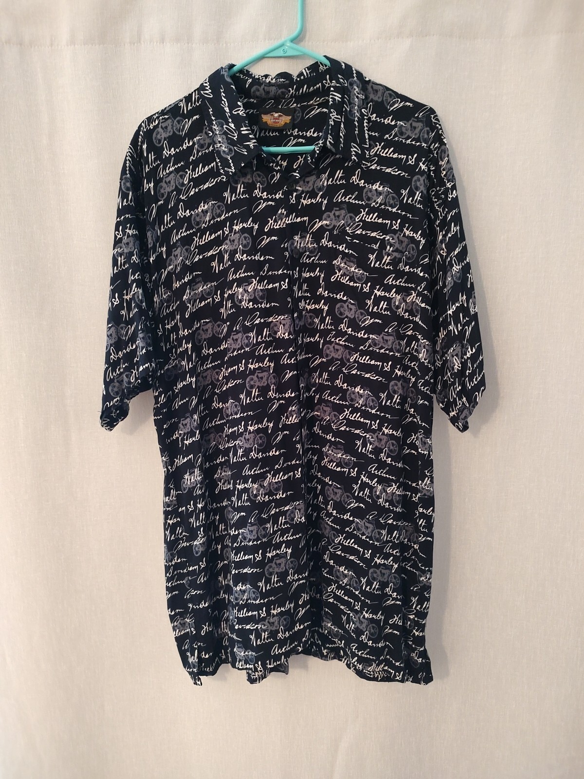 Harley-Davidson Navy White William Arthur Signatures Short Sleeve Shirt Size XL