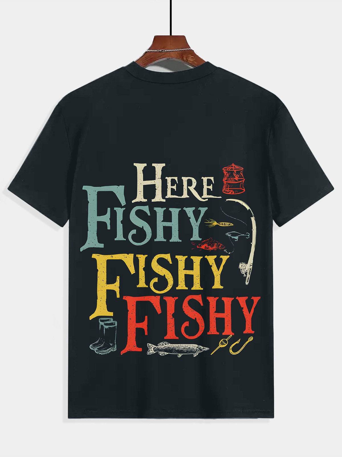 Men Summer 3D Digital Print Fishing Graphic T-Shirt,Featuring”Here Fishy Fishy”♪