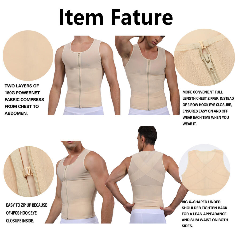 Mens Compression Vest Slimming Body Shaper Tummy Control Gynecomastia Undershirt