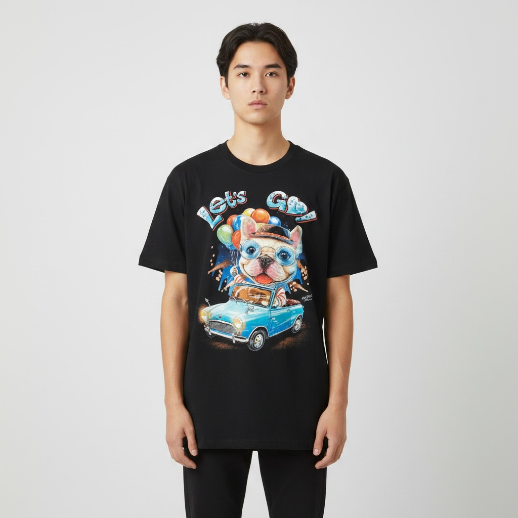 Cute French Bulldog T Shirt Double Sided Graphic Black 100% Cotton Tee S M L XL