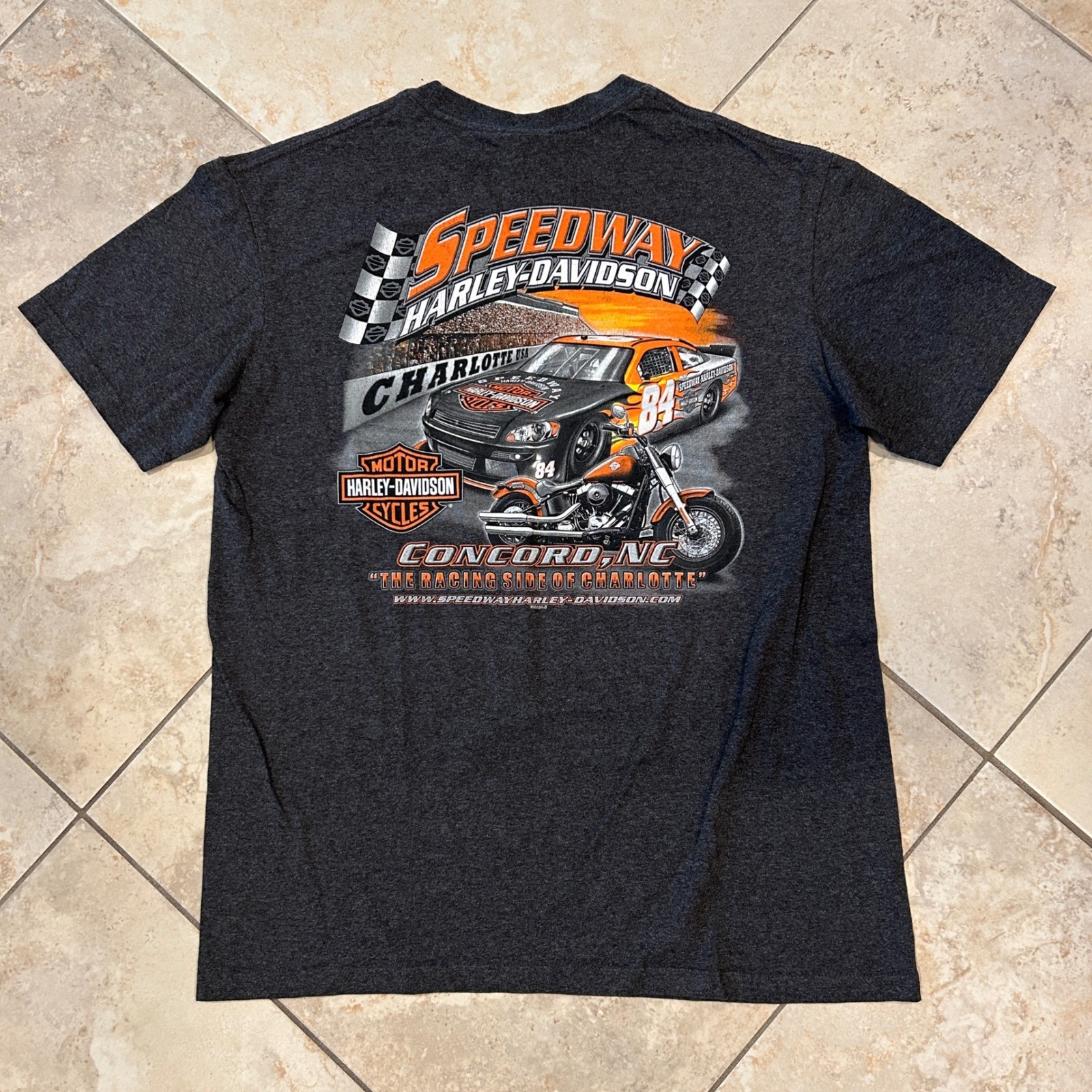 Harley Davidson Speedway Shirt Mens L Graphic Tee Concord NC Racing Short Sleeve