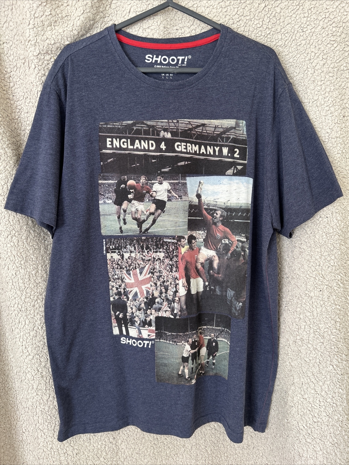 Shoot! Football T Shirt England 4 Germany 2 1966 World Cup Blue Top Large