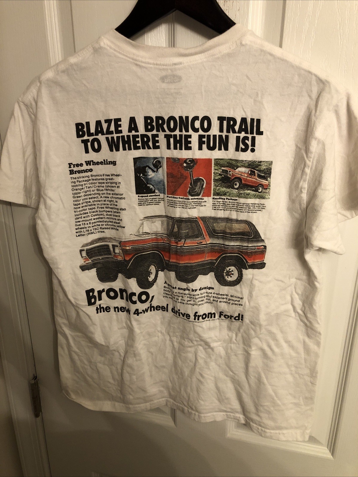 Ford Bronco “Blaze A Bronco Trail…” Size Mens Medium White Graphic Tee. Cotton