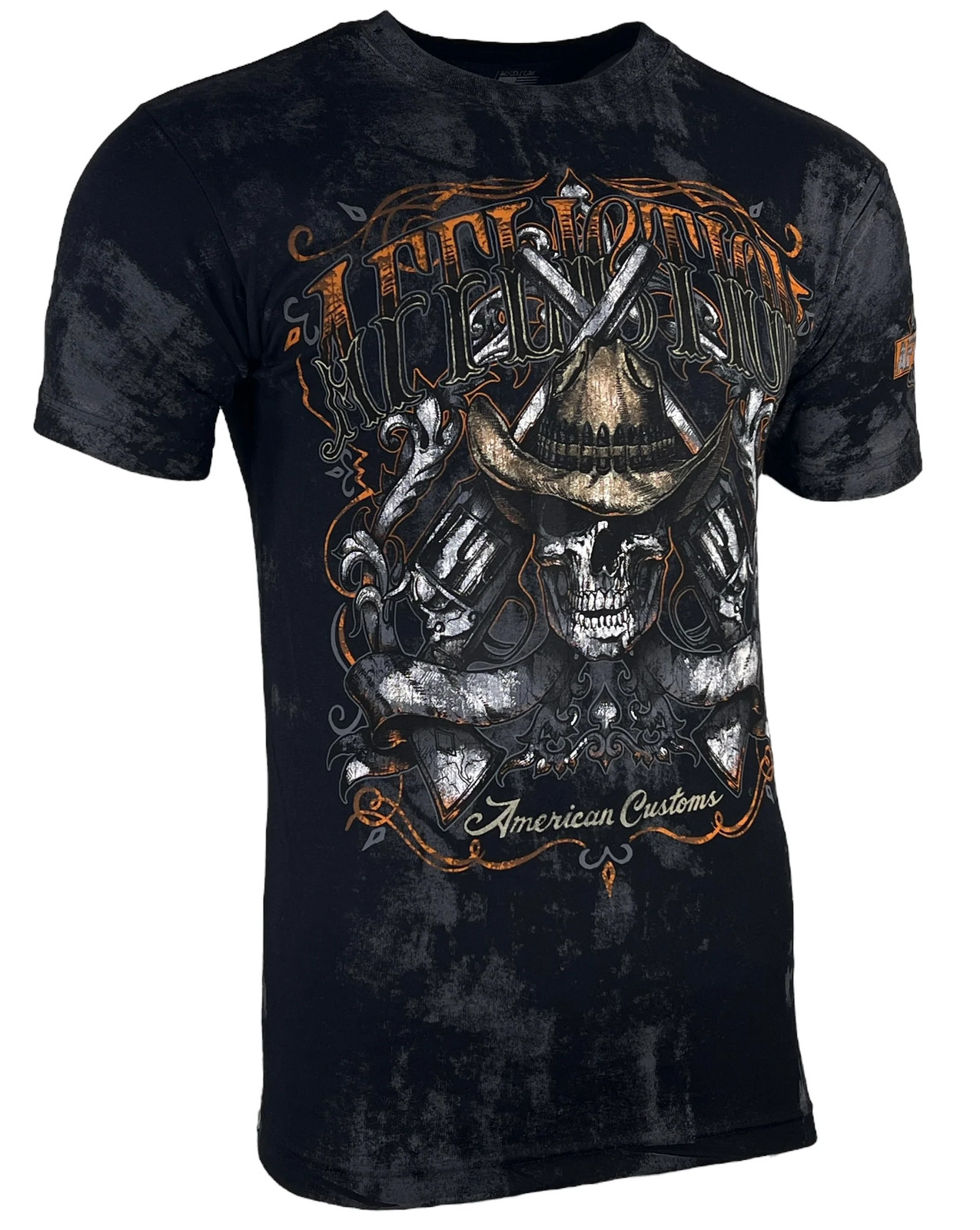 Affliction Men’s T-Shirt AC OUTBACK Skull Biker Black Tattoo S-5XL