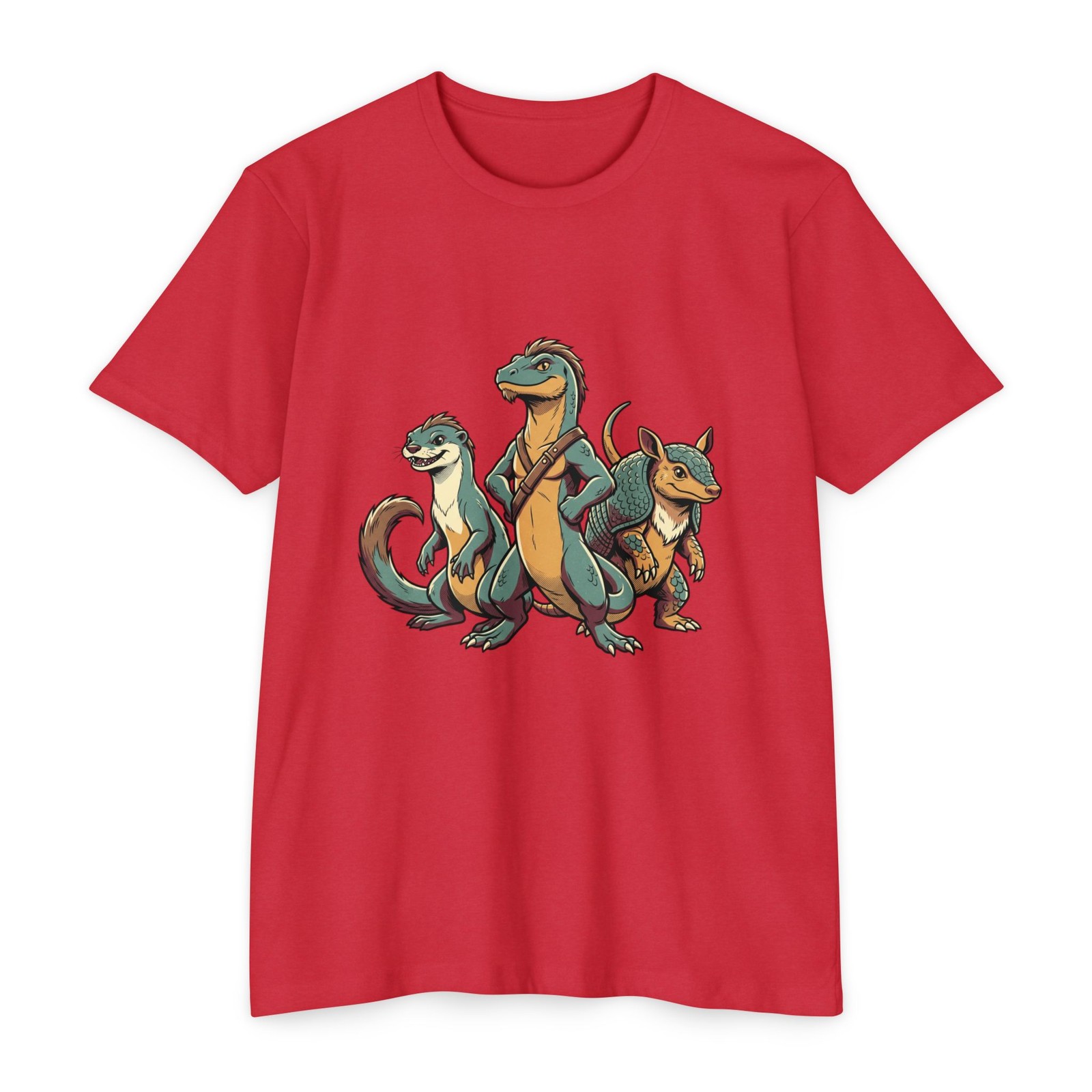 Three Dino Crew T-Shirt | Cute Cartoon Velociraptors, Retro Colors