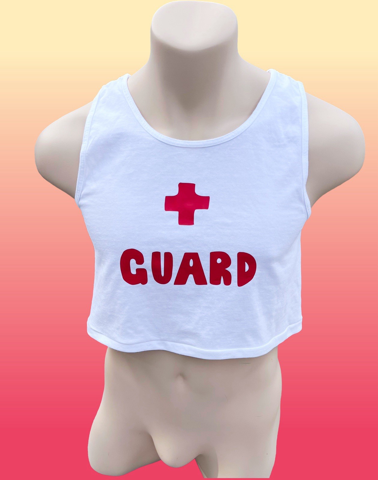 Lifeguard custom printed Mens White 100% cotton super short crop tank top