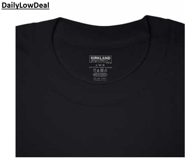 Kirkland Men’s Black 100% Cotton Crew Neck T-shirt FREE SHIPPING! 2 OR 6 PACK