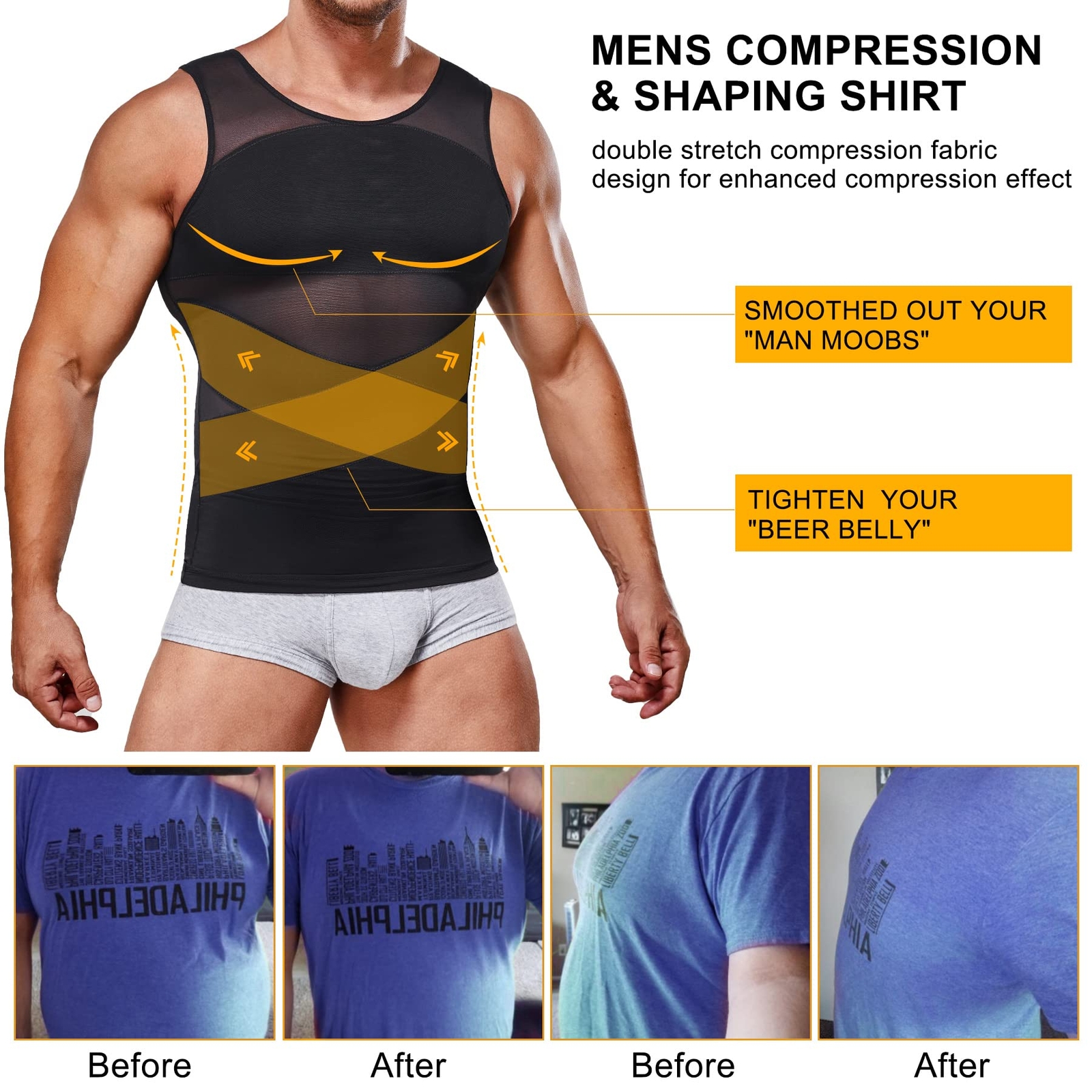 Men Abdomen Compression T-Shirt Slimming Body Shaper Posture Corrector Vest Tops