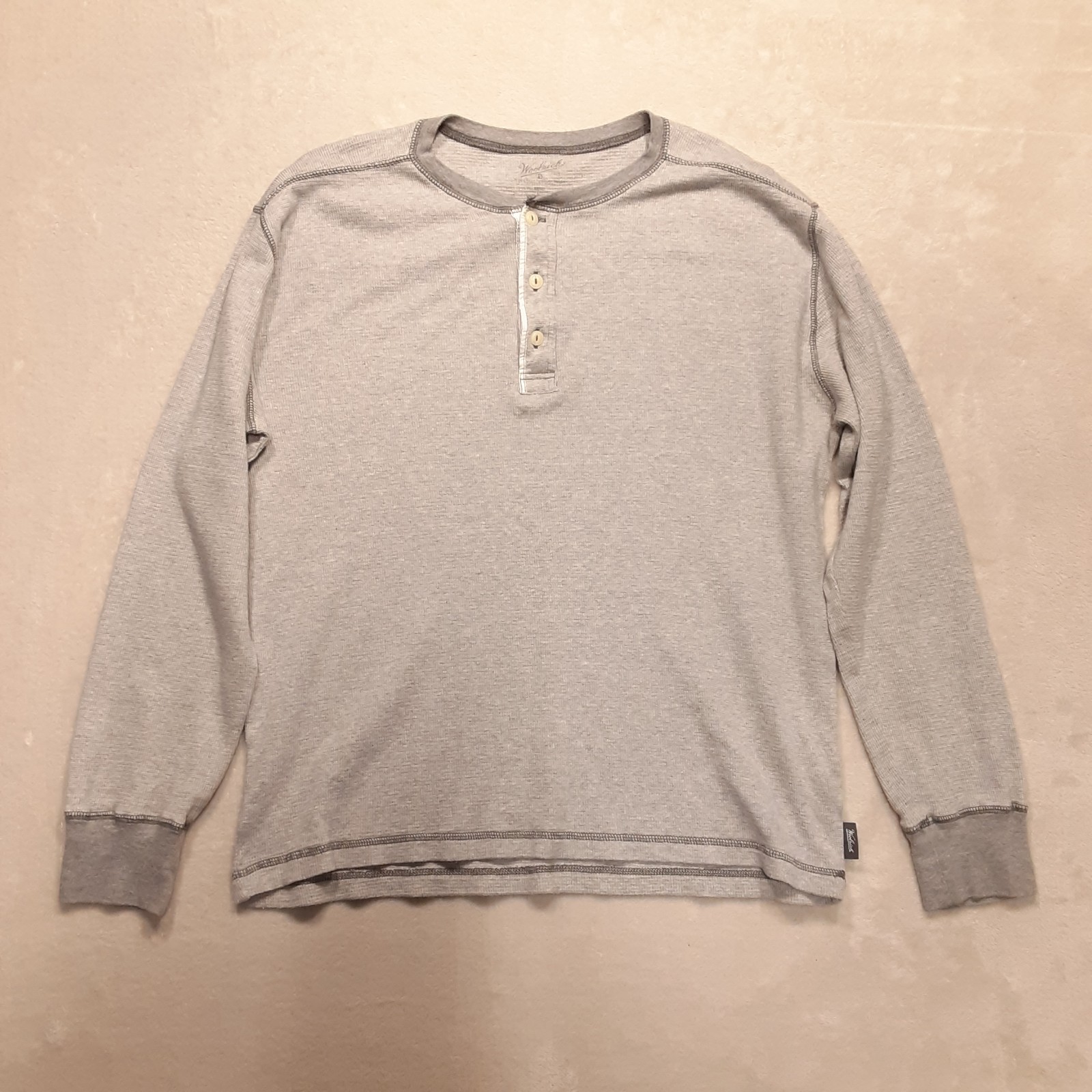 Woolrich Mens Lightweight Stretch Cotton Henley Thermal L Gray Waffle Knit LS