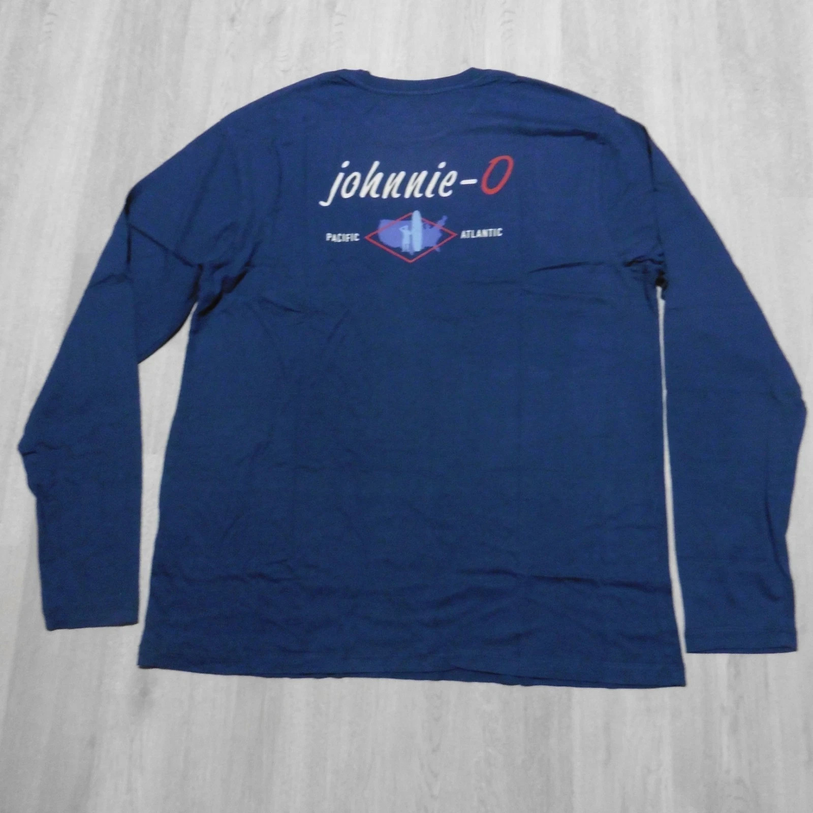 Johnnie-O Men’s M Coastal Way Crewneck T-Shirt Navy Blue LS Graphic Print