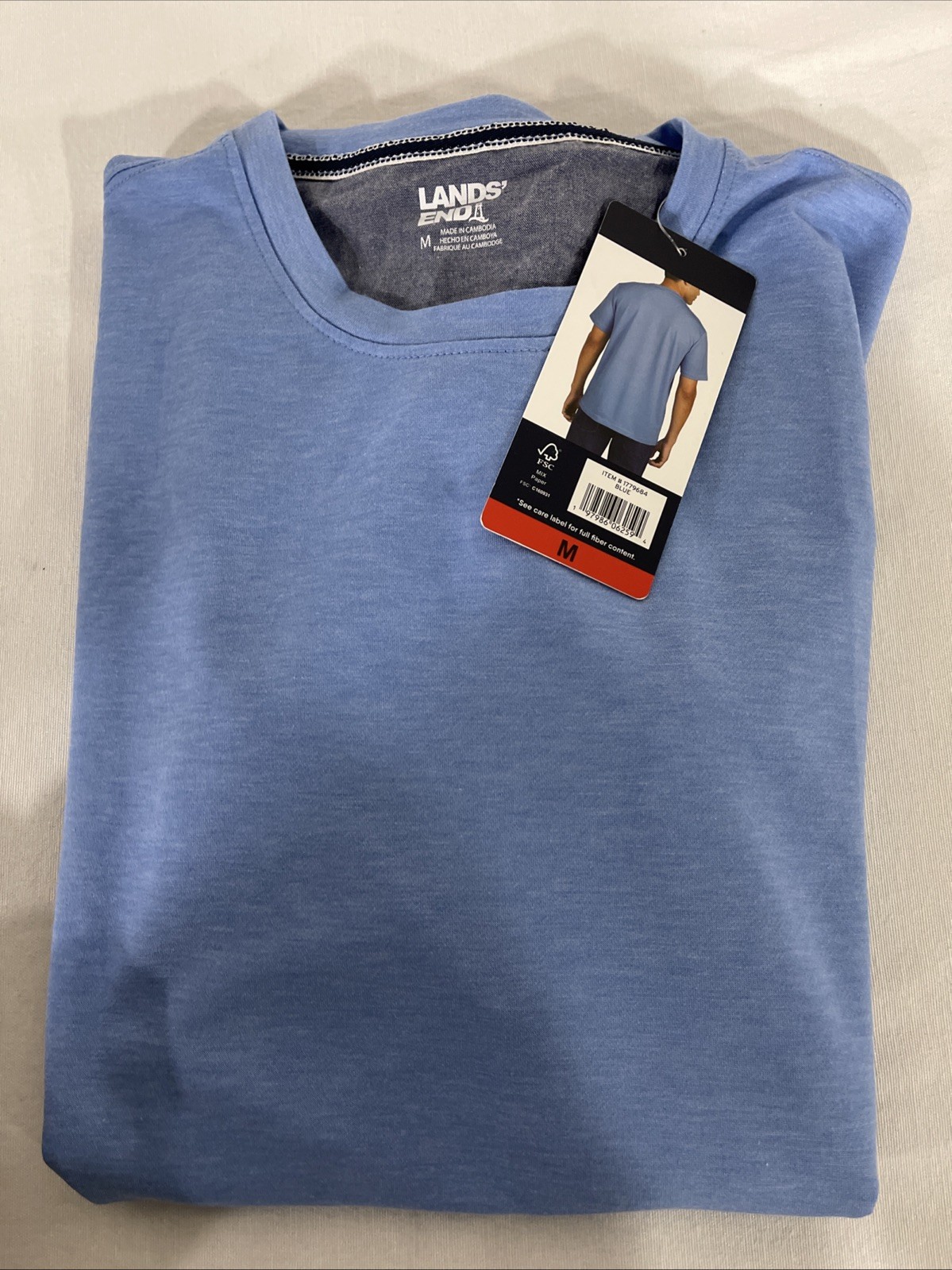 Lands’ End Men’s Classic Fit 4-Way Stretch Tee, Blue, MEDUIM