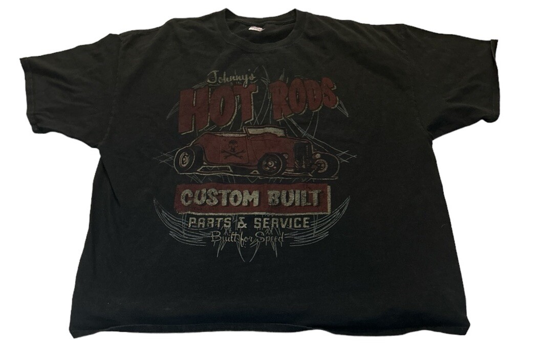 Hanes Beefy Tee Johnny’s Hot Rods Mens Sz 3XL Custom Built Cars Graphic Tee
