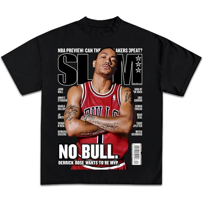 Slam Magazine Derrick Rose Casual Graphic Print Short Sleeve Crew Neck T-Shirt