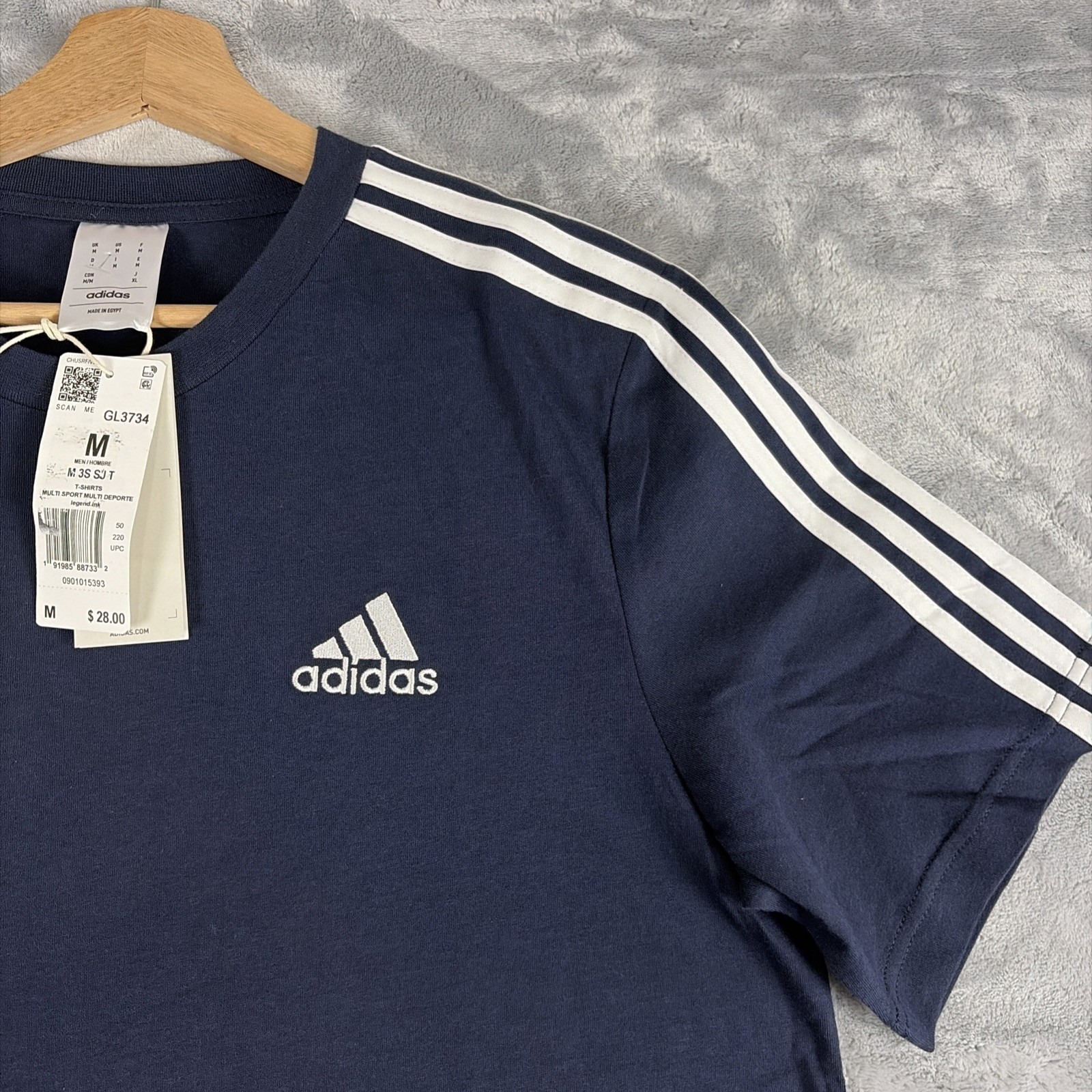adidas Men’s Essentials 3-Stripes Tee Navy Blue White Size Medium GL3734 NWT