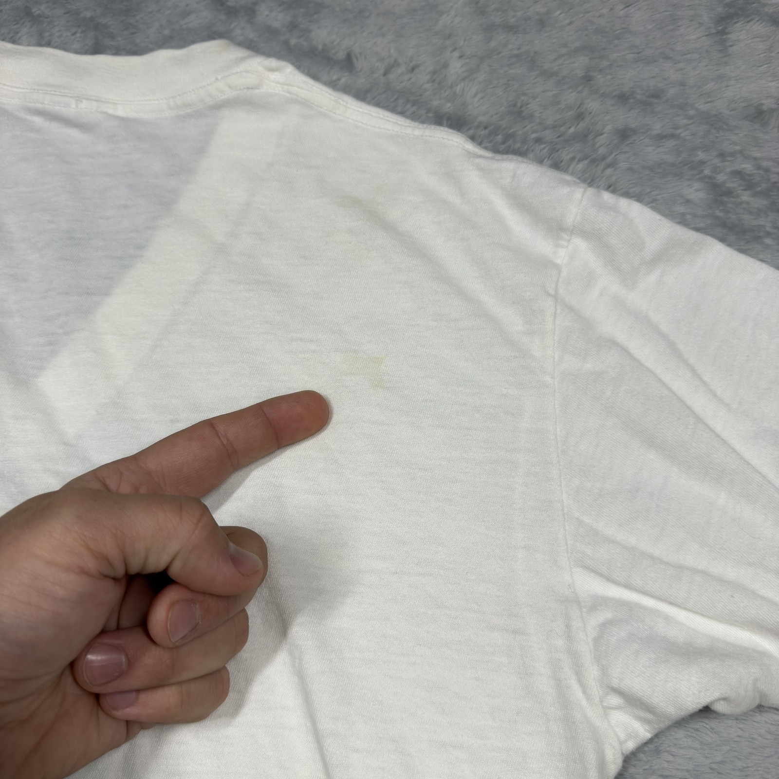 Vintage Sears Shirt Mens Large White V Neck Single Stitch Thin Stained 80s
