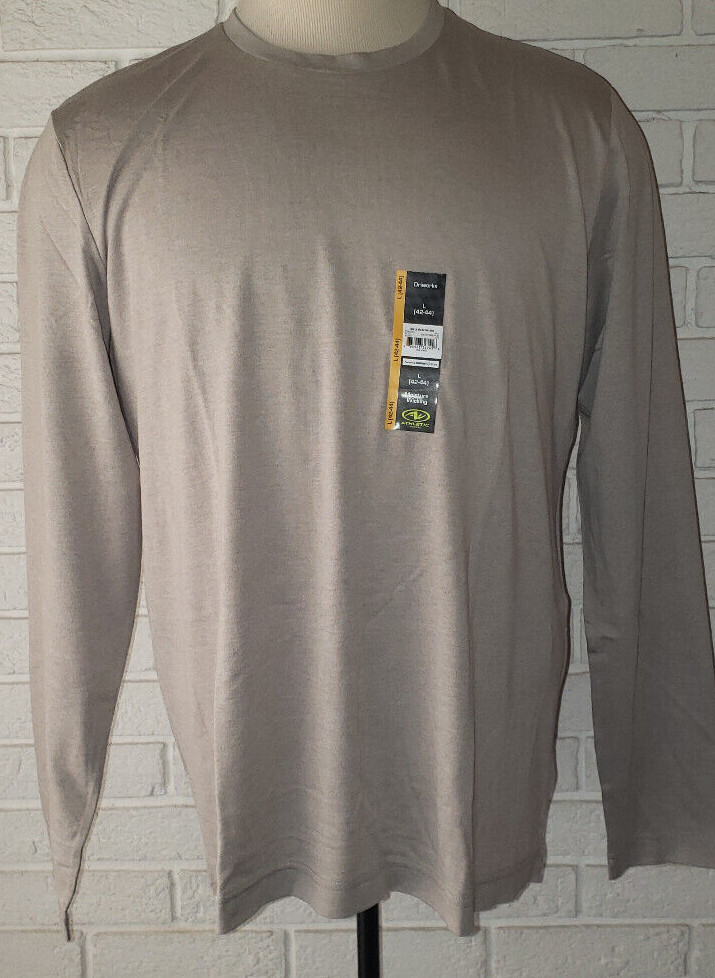 Men’s Athletic Works Tan Long Sleeve Crew T-Shirt Top Sizes S, M, L, XL,2X