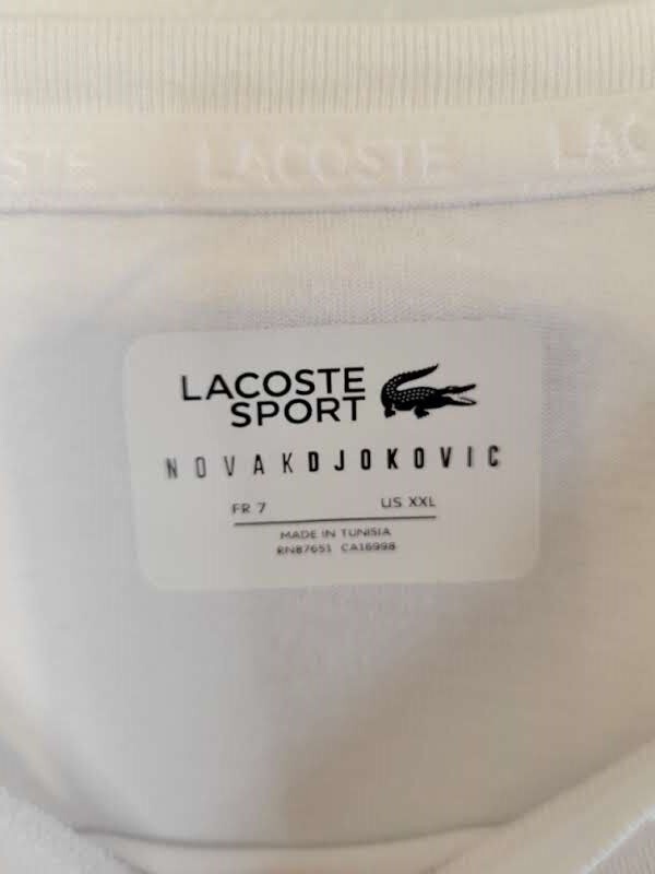 Lacoste Sport White Novak Djokovic Short Sleeve Ultra Dry Men’s T-shirt Size 2XL