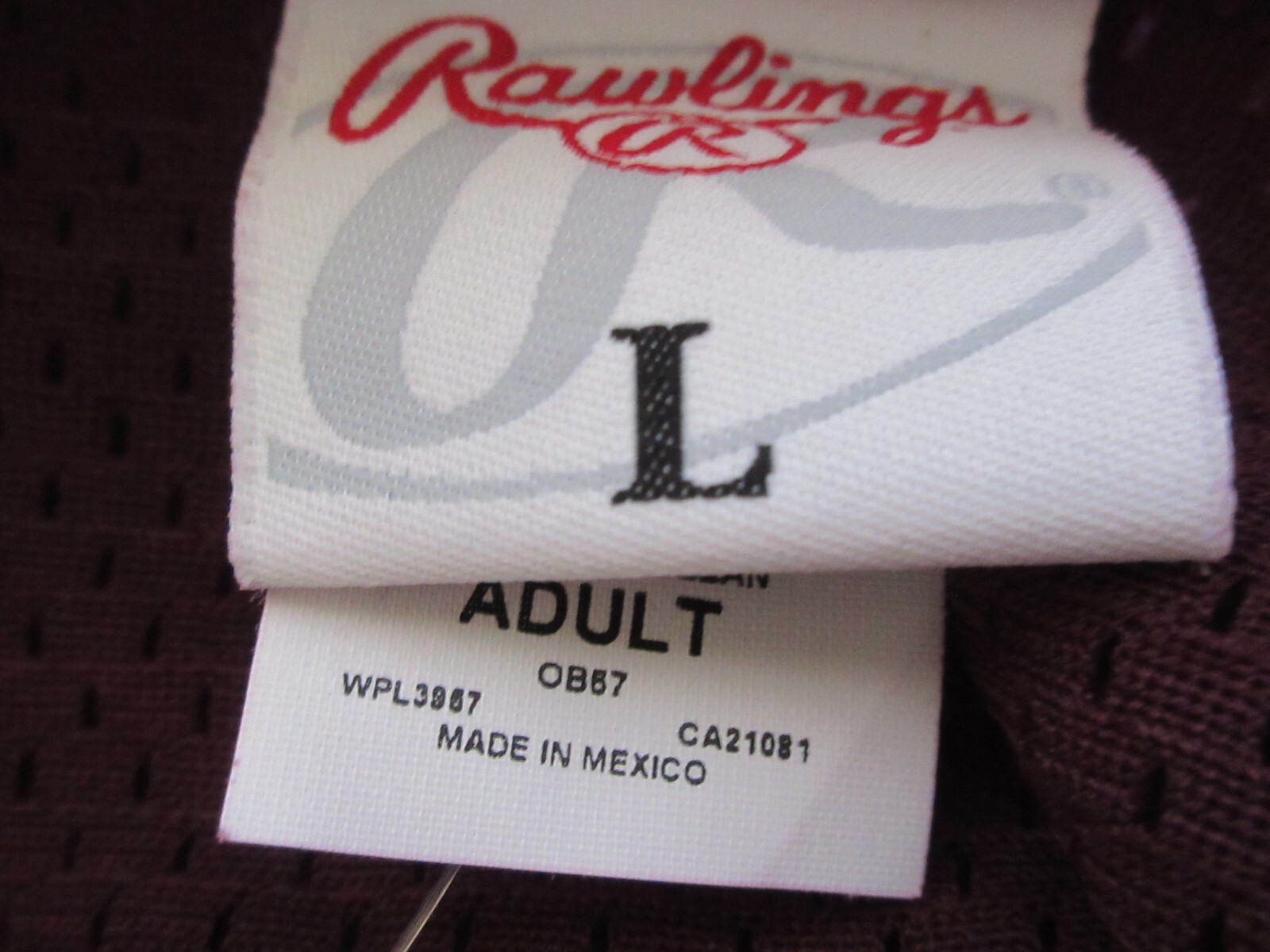 Rawlings Baseball Shirt Size Adult  L Polyester Maroon Mesh NWT