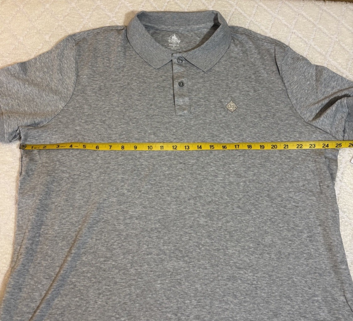 New Disney Parks Club 33 Embroidered Logo Gray Modern Fit Polo Shirt Men Size XL
