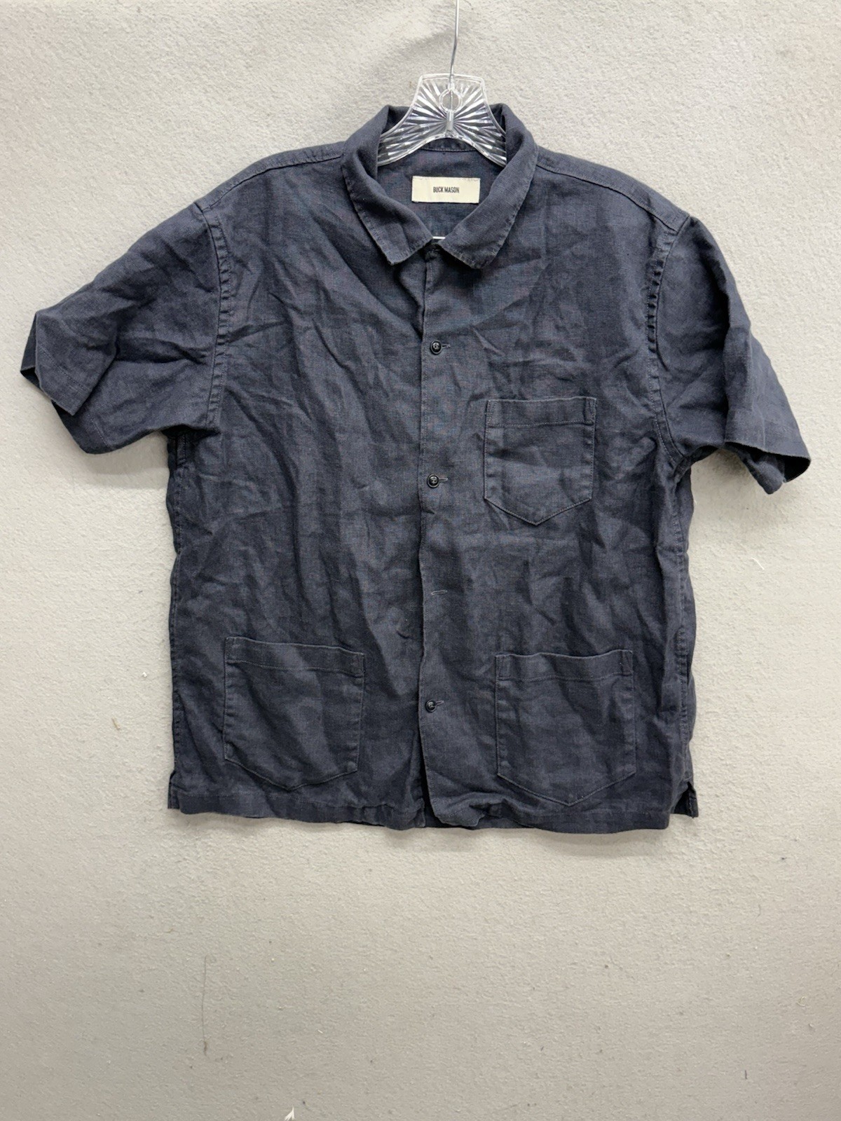 Buck Mason Men Medium 100% Linen Short Sleeve Button Shirt Navy Blue BM113114.32