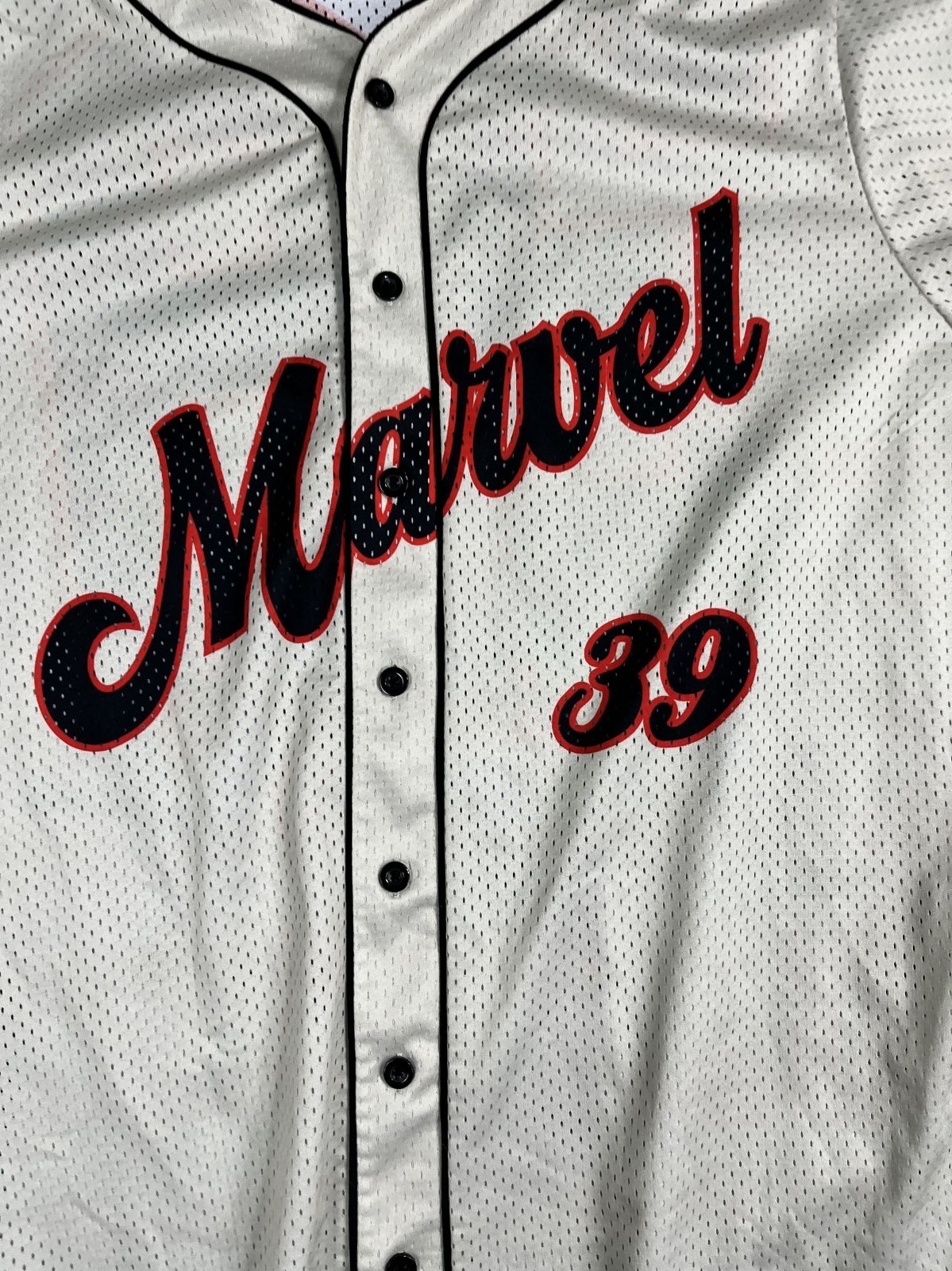 Marvel 3X Baseball Jersey Button-Up Avengers Graphic Back Beige & Red