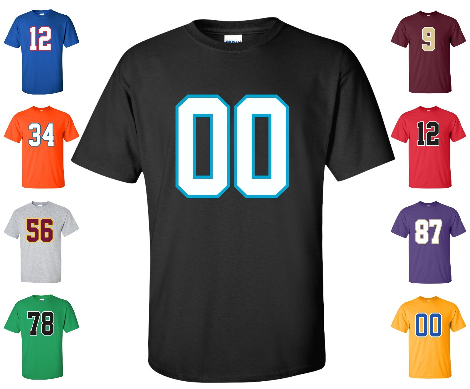 Custom “ANY Number” T-Shirt 2 Color # football hockey lacrosse basketball league