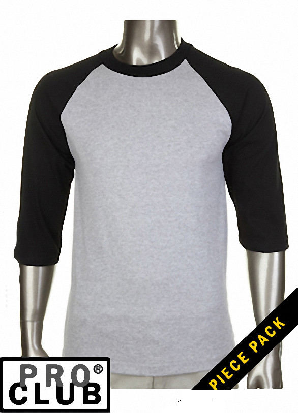 Pro Club Baseball T Shirt 3/4 sleeve Mens Size Lg -5XL Black Sleeve Grey Body