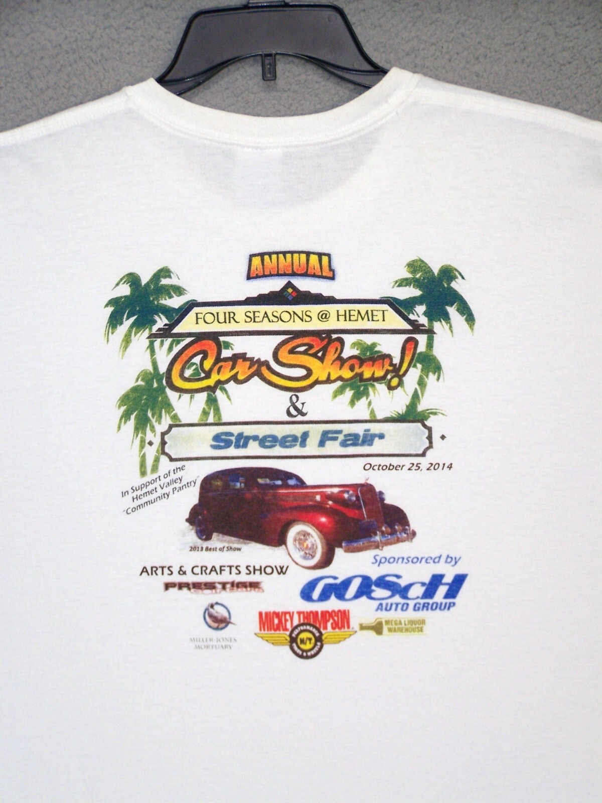 Four Seasons Shirt Adult 2XL XXL White Graphic Hemet Car Show Short Sleeve Mens